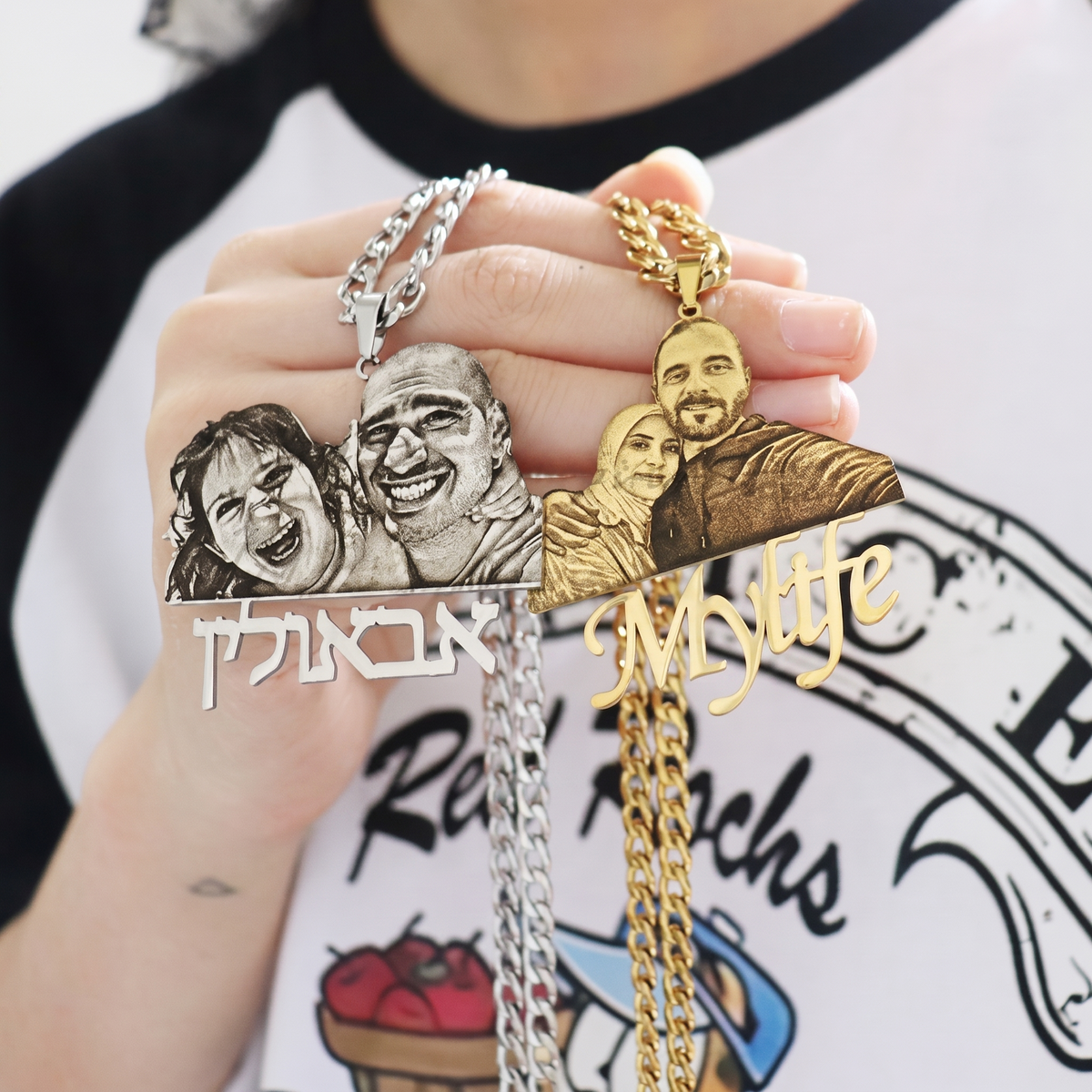 Personalisiertes Halsband mit Foto und graviertem Porträt 